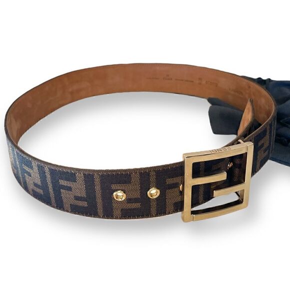 FENDI Classic Monogram Zucca Print Belt with FF Motif Gold-Tone Buckle |Size: S| main image 5